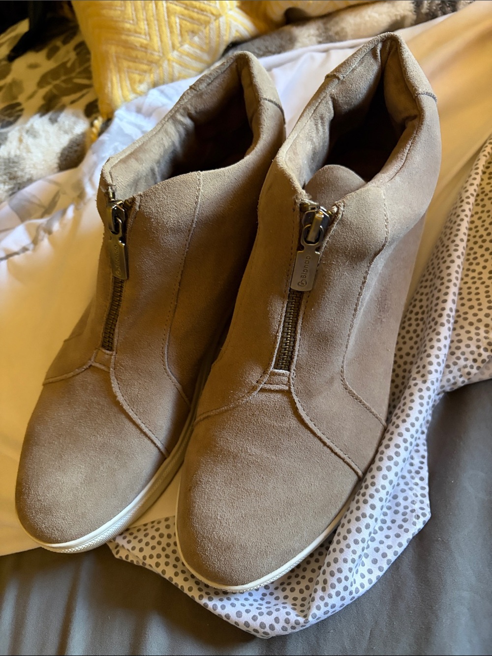 Suede Wedge Ankle Sneakers in Taupe - Women's Casual Zip-Up by Blondo